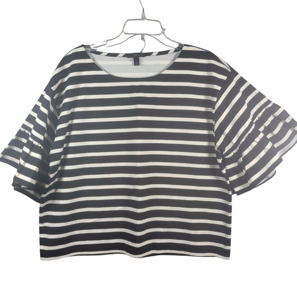 J. Crew - Black and White Striped Ruffle Sleeve Top - Women's XL - Picture 1 of 5